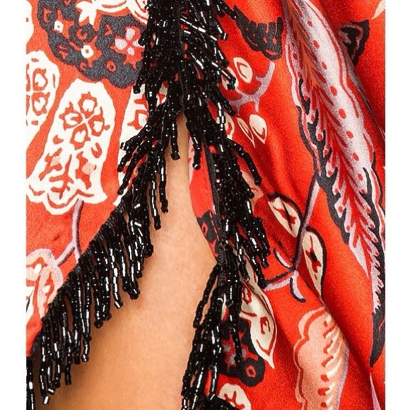 Cinq A Sept Avalyn Beaded Fringe Floral Print Charmeuse Minidress in Red Women 6 - Picture 4 of 11